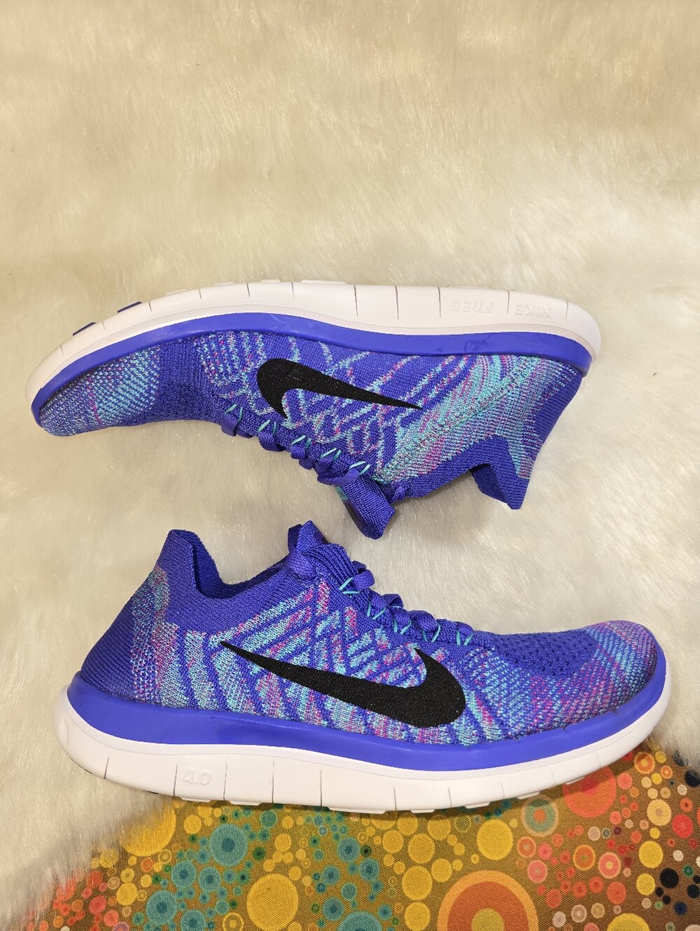 Nike Free 4.0 Flyknit Women's Purple/Aqua Running Shoes - Picture 3 of 11